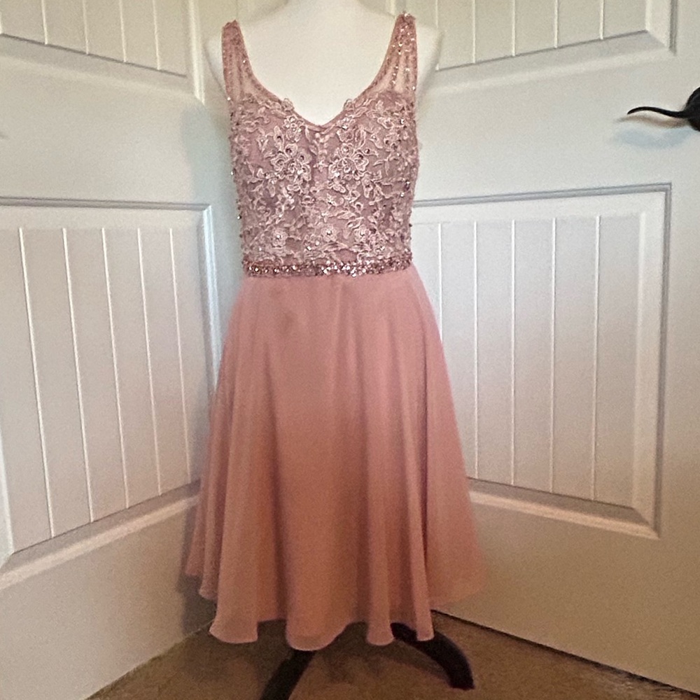 Custom Backless Lace beaded Dress in Pink size 12/14